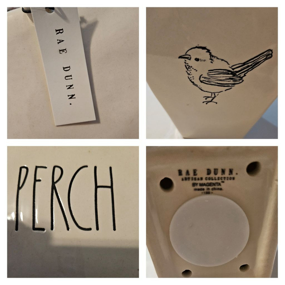 Rae Dunn Perch Ceramic LL Decorative Slant Roof Birdhouse with Burlap - Picture 7 of 10